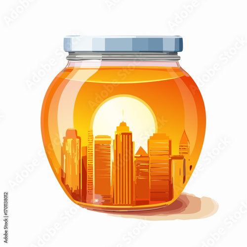 Cityscape Sunset in Honey Jar