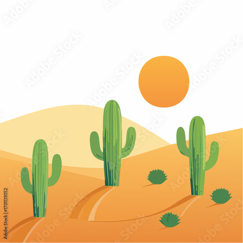 Desert Landscape with Cacti under a Bright Sun