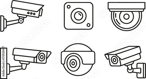 Collection of Eight Various CCTV Camera Icon Designs - Security and Surveillance

