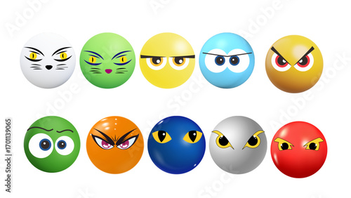Happy Easter egg set with cute faces and cartoon expressions