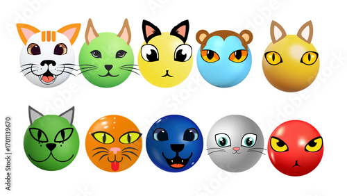 Happy Easter egg set with cute faces and cartoon expressions