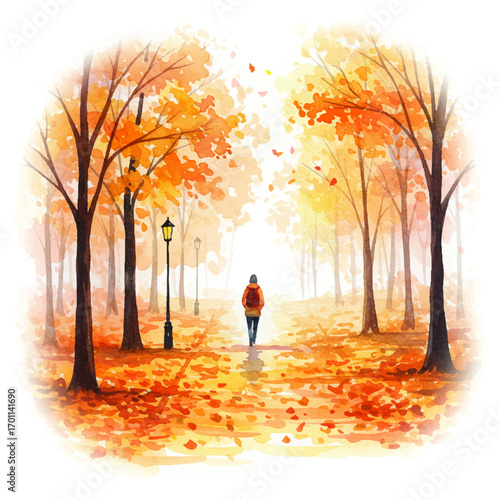 nature walk, Invigorating autumn stroll through golden park, inspiring tranquility and peaceful connection with nature 