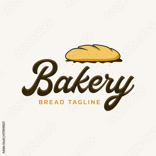 Vintage Bakery Logo Design with Bread Tag Line Space. Elegant Bakery Logo for Homemade Bread Brand.