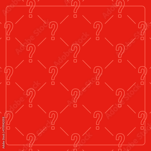 Seamless pattern on a red background with question mark icons. Line design for posters, social media, and banner templates.