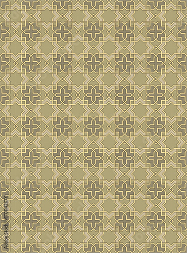 Seamless geometric mosaic pattern with floral shapes. Ideal for tiles, textiles, wallpapers, traditional decorative backgrounds projects, and architectural designs.