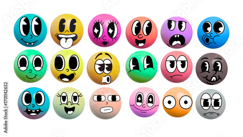 Happy Easter egg set with cute faces and cartoon expressions