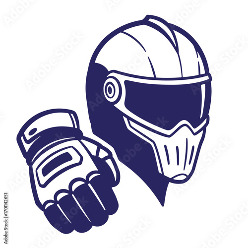 Illustration of a futuristic motorcycle helmet and glove design perfect for action sports