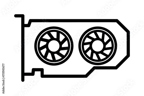 Black and white graphic of a dual fan computer graphics card video card pc component