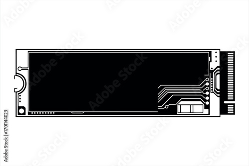 Black and white illustration of a computer solid state drive circuit board computer hardware technology