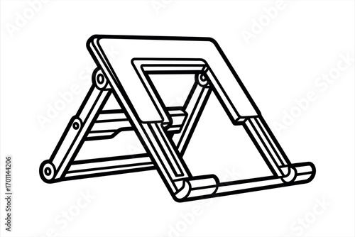 Black and white line art of a foldable tablet stand foldable stand adjustable stand