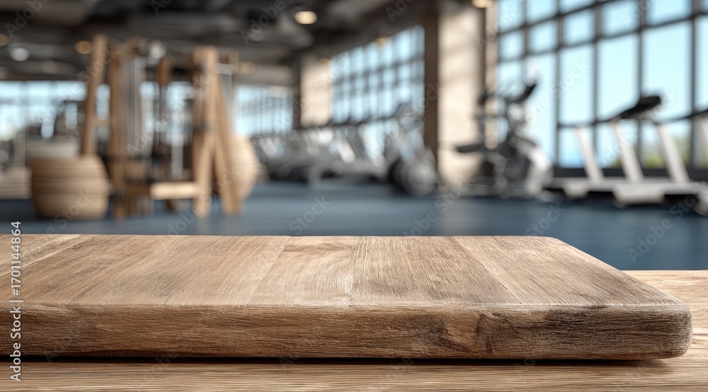 custom made wallpaper toronto digitalWooden tabletop in a gym. Blurred background of fitness equipment and large windows