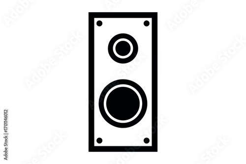 Black outline of a tall rectangular speaker with two circular drivers audio sound