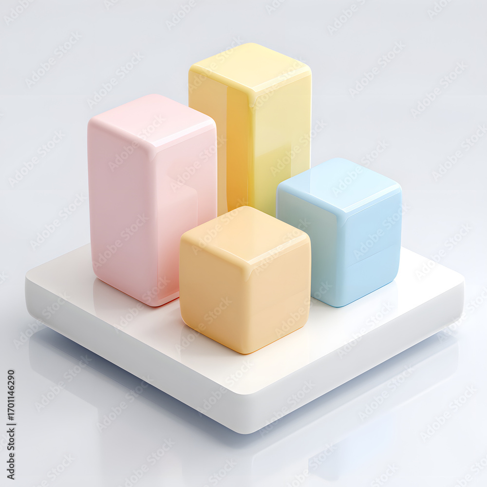 Obraz premium 3D bar chart, pastel colors, floating above white