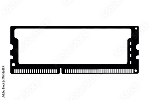 Black silhouette of a computer R A M module on a white background memory technology 1