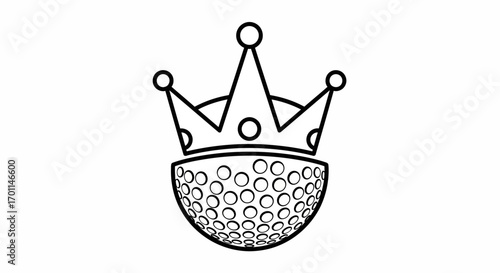 Clean Black Line Art of a Crown Perched on a Dimpled Golf Ball Icon
