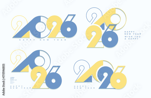 Several designs for the New Year numbers 2026. With different curves and positions and with different meanings. 2026 new year vector premium design.