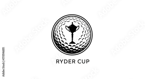 Iconic Ryder Cup Golf Tournament Logo featuring a Trophy on a Textured Golf Ball