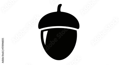 Bold Black Acorn Silhouette with Cap and Stem on Pristine White Background
