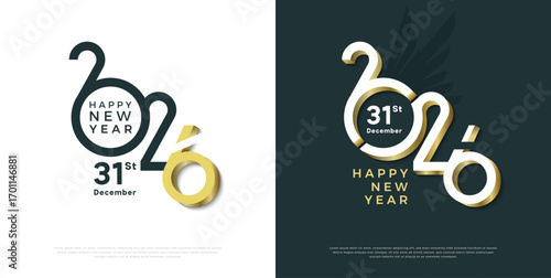 Happy New Year 2026. Unique number design with transparent wing illustrations. Logo design for calendar design, posters and social media posts.