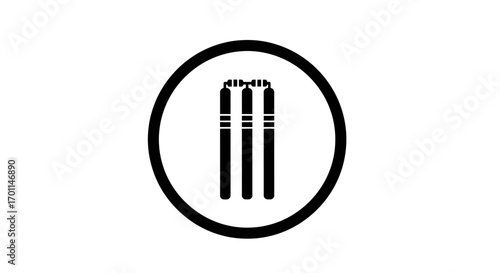 Minimalist Black Cricket Wicket Icon with Stumps and Bails in Oval Frame