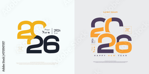 Happy New Year 2026 square template with modern numbers in identical luxurious colors. 2026 new year concept. 2026 new year celebration logo.