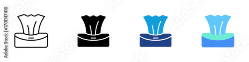 Tissue Box Multiple Style Icon Sheet Design Vector - Tissue box with paper sheet for cleaning, hygiene, and everyday use