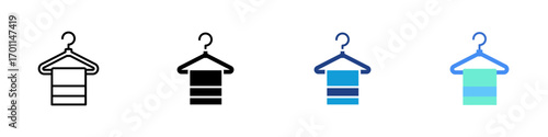 Towel Hanger Multiple Style Icon Sheet Design Vector - Towel hanging on a hanger symbolizing bathroom organization and cleanliness