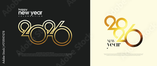 Big Set of Happy New Year 2026 logo text designs. New year 2026 template designs. With modern label number style. Several collections of happy new year 2026 symbols.