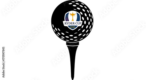 Official Ryder Cup 2018 Golf Ball Logo on a Tee - Vector Graphic Illustration