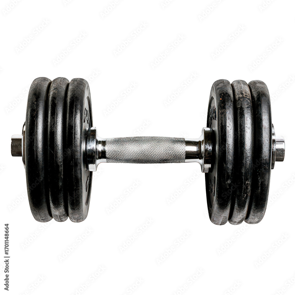 Fototapeta premium Black dumbbell with a silver handle