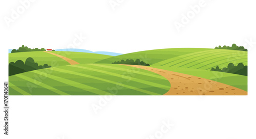rolling hills landscape with green fields and distant trees