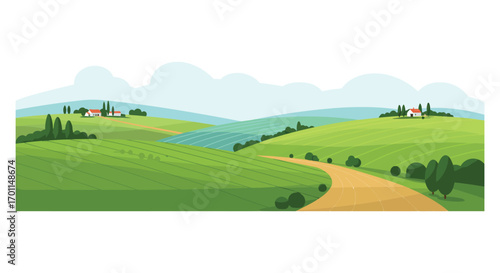 a serene landscape with rolling hills trees and distant mountains