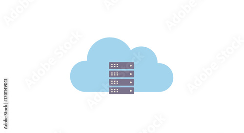 An illustration of a light blue cloud encompassing four server racks, symbolizing cloud computing and data storage infrastructure.