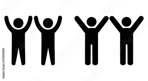 pairs of stick figures with arms raised in celebration. hands holding hands vector