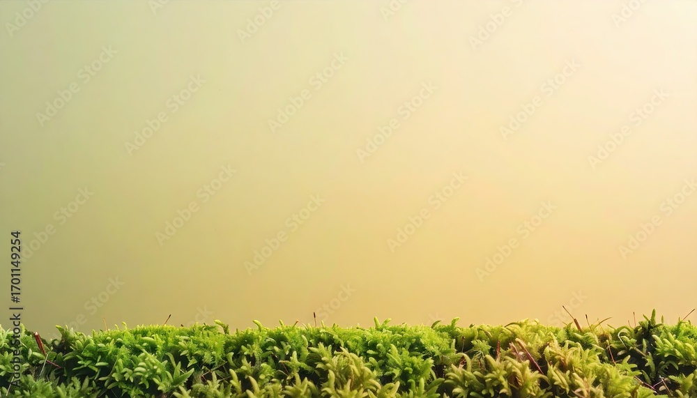 Naklejka premium Green Moss Texture Against Soft Yellow Gradient Background