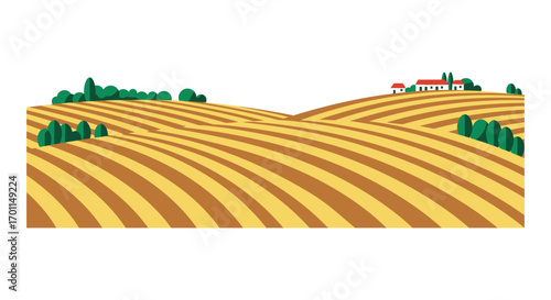 a serene countryside scene with rolling hills trees and quaint house