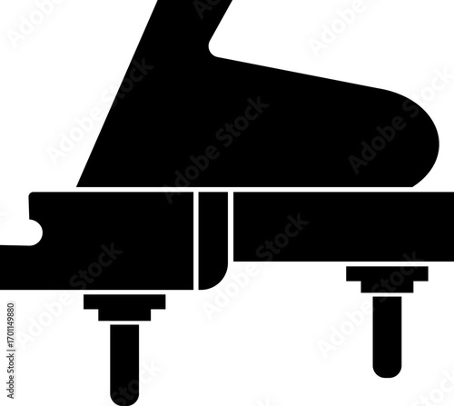 Black silhouette of upright piano icon isolated on transparent background. Graphic illustration. concept of musical instrument, classical music, piano recital, icon, logo, design element.