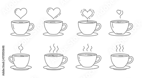 coffee cups with hearts and steam artfully arranged