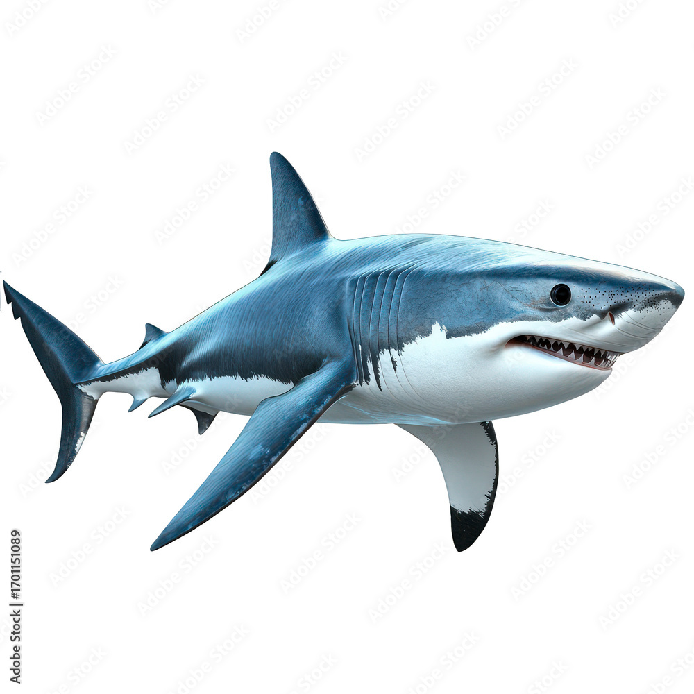 Obraz premium Large blue and white shark is swimming in the ocean