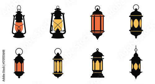 various lantern designs with warm glowing lights inside