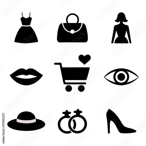 Collection of fashion and beauty icons for women. baby girl icons