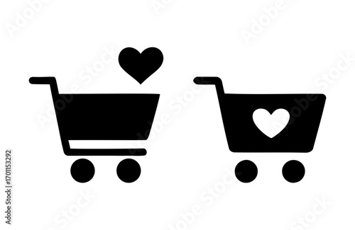 shopping cart with heart. Shopping carts with hearts symbolizing love and commerce