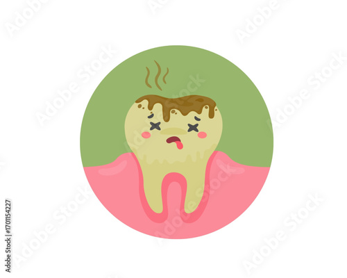 Cartoon illustration of a decaying tooth with bad breath, representing poor oral hygiene and the critical need for preventative dental care