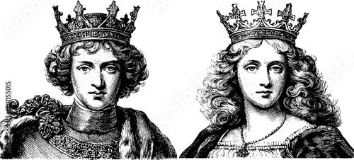 Regal majesty: vintage engraving style illustrations of kings for historical design