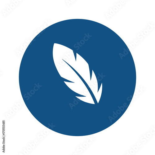 Simple white feather icon inside a dark blue circle representing lightness and freedom
