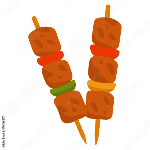 souvlaki Greek grilled chicken flat color. vector illustration template design