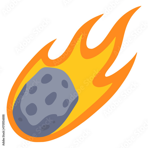 Falling Meteor asteroid burning flame flat color vector illustration template design