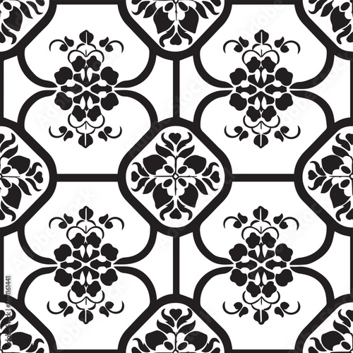 Monochrome Floral Pattern: A seamless black and white floral pattern showcases an elegant design with intricate details in a versatile repeat.