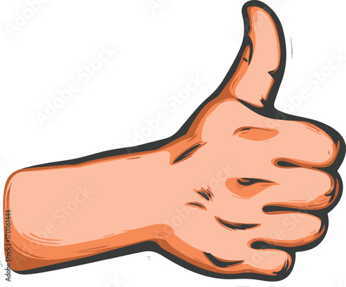 Thumbs Up: A cartoon hand gives a thumbs-up, a simple gesture of approval, positivity, or agreement, rendered in vibrant colors and expressive lines. 