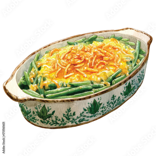 Green Bean Casserole Illustration, Watercolor Painting Style
